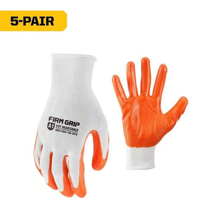 Large Nitrile Coated Work Gloves (5 Pack)-Great For Outdoor, Construction And DIY Projects - trái cam - Xem 1