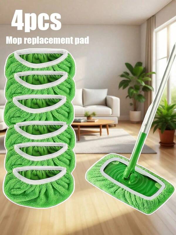 4/6/8 pièces Chiffons de vadrouille en microfibre haut de gamme - Réutilisables, lavables, chiffons de vadrouille durables pour un nettoyage humide et sec efficace - Élastique solide, vert avec bande élastique blanche, accessoires de nettoyage | Conception à ajustement sécurisé | Texture en microfibre, chiffons de vadrouille réutilisables - Lavables, durables, chiffons de sol plats, très absorbants, convenant pour le nettoyage humide et sec