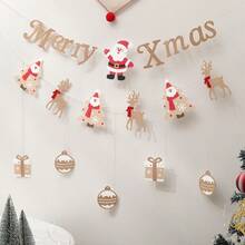1 套复古毛毡横幅挂饰、圣诞派对背景墙装饰、圣诞老人、圣诞树、鹿饰品 - 彩色 - 查看 7