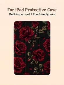1 pieza Funda protectora para tableta con patrón de rosa roja, compatible con Apple iPad 10.2 pulgadas, iPad Pro 2021/2020, iPad 9th/10th Gen, iPad 11 pulgadas 11th Gen 2025, Galaxy Tab A8 10.5 pulguawei MatepaXiaomi, anti-caída, con ranura para lápiz, compatible con modo de suspensión/activación - Multicolor - Ver 7