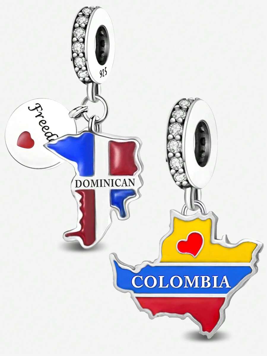 1 件 925 纯银陆地地图吊坠适合手链 DIY 女士珠宝 - 串珠7 - 查看 1