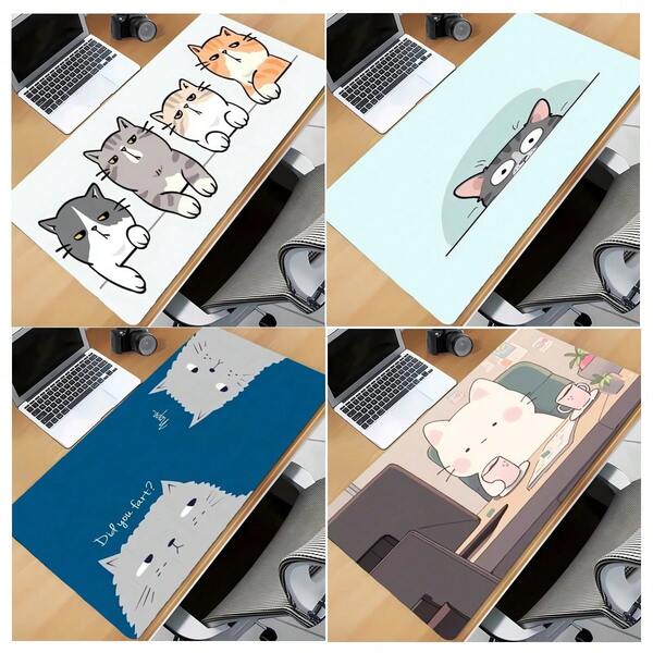 1 pieza Alfombrilla de ratón con diseño de gato lindo, alfombrilla de ratón larga de escritorio de computadora, alfombrilla de ratón cuadrada para laptop, alfombrilla de ratón para juegos