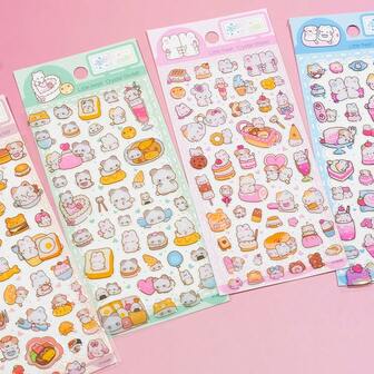 Japanese Candy Toy Crystal Cartoon Animal 3D Stickers, Cat, Rabbit, Bread, Food, Children Handmade Decorative Stickers
