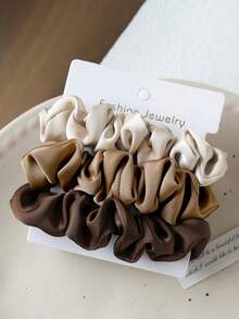 3条装女士6.6厘米/2.6英寸丝滑缎面复古黑色、白色、卡其色、棕色发圈，优雅高端多功能发饰，适合日常发型，如马尾辫、发髻、编发、洗脸、化妆、搭配服装，发绳，化妆家居健身女士配饰，头部配饰，弹性发圈 - 彩色 - 查看 13