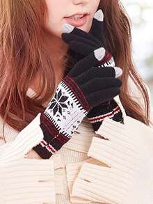 Christmas Party Ball Snowflake Knit Warm Gloves, Autumn/Winter