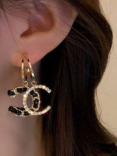 2pcs Luxury Woven Double C Earrings, Elegant Charm Earrings, Fashionable Versatile Unique Luxury Earrings