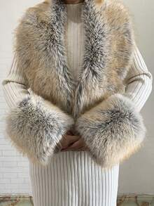 1. Faux Fur Collar & Cuff Set, Warm Faux Fur Scarf, Fluffy Oversized Furry Shawl Wrap For Women In Winter, Suitable For Dresses, Christmas Decoration - Multicolor - View 6