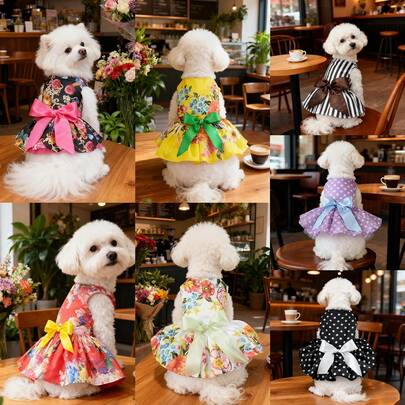 1 قطعة فستان تنورة توتو مطبوع بنقشات مخططة أو زهرية أو نقاط للقطط/الكلاب الأليفة