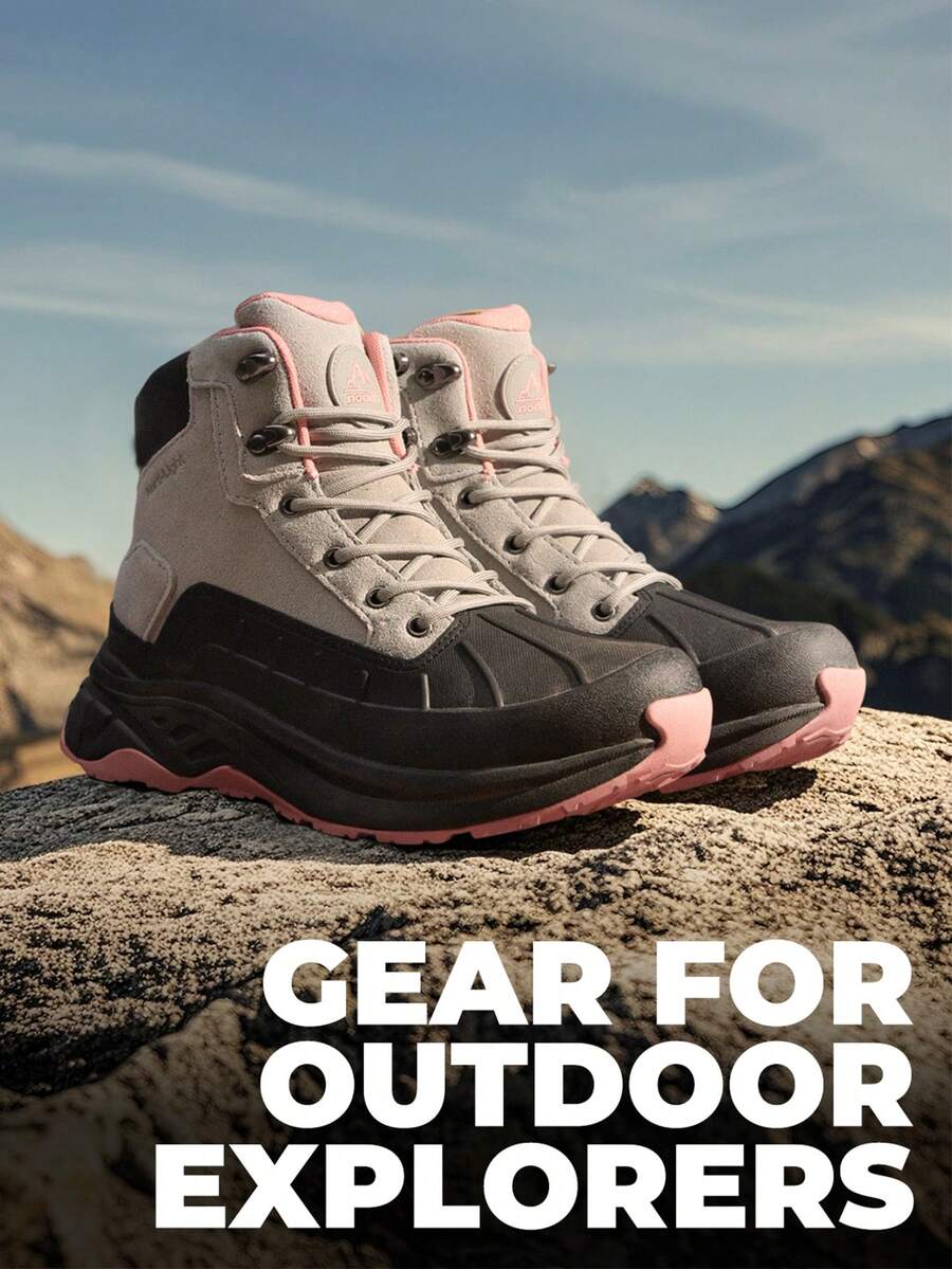 Women's Waterproof Hiking Boots Outdoor Trekking Camping Trail Hiking Ankle Boots Lace-Up Suede Wear-Resistant Shoes - 淺灰色 - 查看 1