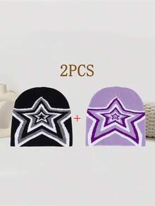 1 件 Y2K 哥特字母提花图案时尚休闲保暖针织帽，宽松舒适针织帽，情侣款骷髅帽；适合户外、骑行、旅行、滑雪万圣节无檐帽秋季装 - A - 查看 19