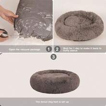 Calming Dog Bed (S/M/L/XL) For Medium And Large Dogs, Comfortable Faux Fur Donut Cuddler Up To 15/30/50/90lbs - 卡其色 - 查看 5