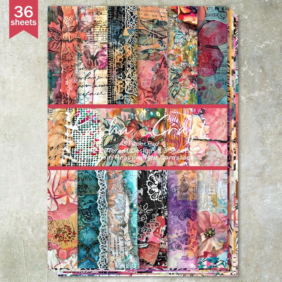 36 Sheets A5 Exotic Floral Lace Butterfly Background Scrapbooking Paper, Suitable For Bullet Journals, Collages, Cards, Albums And Crafts