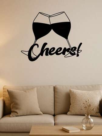 1 Stück Metall Wein Wandkunst Dekoration - Prost Schild mit Weinglas Design - Moderne schwarze Wandskulptur für Küche, Bar, Restaurant - Innen- und Außenbereich Wein-Themen Geschenk für moderne Heimdekoration, Zimmer Dekoration, Schlafzimmer Dekoration, Badezimmer Dekoration, wasserdicht, rostfrei, langanhaltend, Wanddekoration, geeignet für Weihnachten, Halloween, Thanksgiving, Valentinstag Geschenke