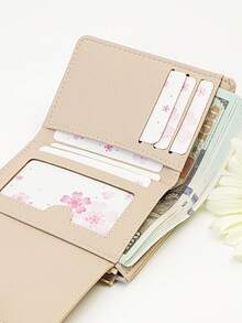 MINGYOU 时尚精致柔软荔枝扣短款多功能大容量钱包多功能拉链便携学生卡夹硬币可爱适合年轻学生礼物女士钱包钱包小钱包 - 杏色 - 查看 4