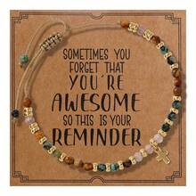 Luxury Gold Spacer Cross Beaded Bracelet, Polished Stone & Turquoise Accent, Versatile Accessory For Everyday Wear