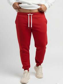 Men's Plus Size Jogger Sweatpants In Flannel Fabric With Pocket | Warm Oversized Pants For Men - 紅色 - 查看 7