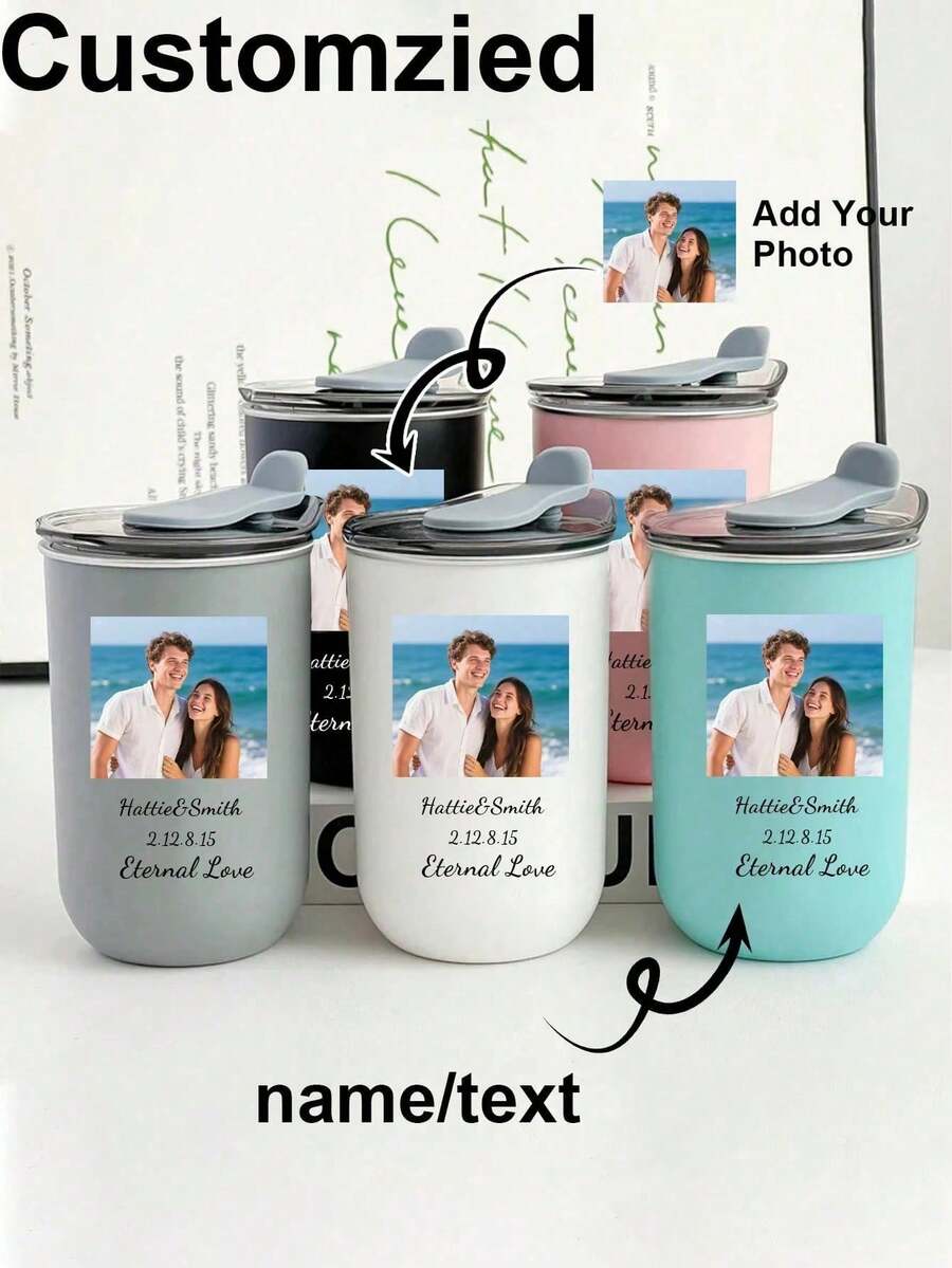 1 Piece Of Customized Stainless Steel Travel Mug, Customized Stainless Steel Mouthwash Cup, Personalized Name 300ml Stainless Steel Milk Cup, Stainless Steel Glass Cup, Double-Layer Insulated Coffee Cup (Optional Personalized Name), Cold Drink Cup, U-Shaped Coffee Cup, Elegant Matte, Double-Layer Insulated Vacuum Sealed Cup - Multicolor - View 1