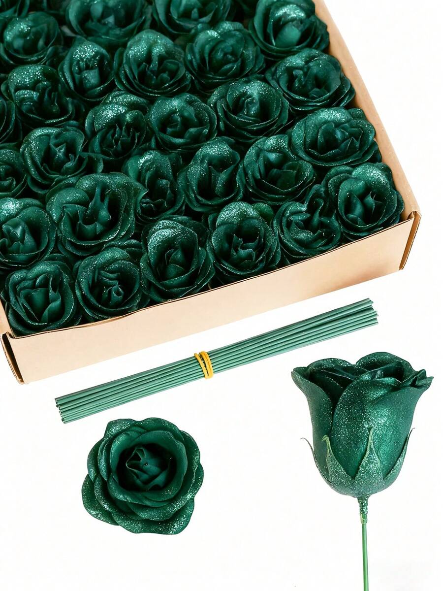 MEHELANY 20/5pcs Artificial Gold Pink Roses With Stems, Glitter Decorative Roses DIY Artificial Flowers, Suitable For Crafts, Wedding Bouquets, Home Tabletop Decor, Holiday Parties, Valentine's Day, Summer Decor, Home Decor, Birthday Gifts, Room Decor, Garden Outdoor Decor, Gothic Wedding Decor