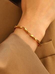 Pulsera de cadena de eslabones geométricos de acero inoxidable elegante, accesorio de joyería minimalista y versátil para mujeres, adecuado para uso diario y fiestas, gran regalo para amigos