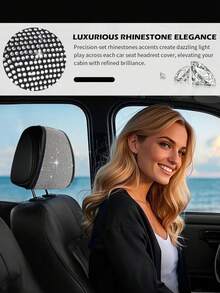 1-2pcs Shiny Rhinestone Car Headrest Covers, Luxury Full Rhinestone Design, Exclusive For Women, Suitable For Most Sedans, Pickups And SUVs, Sparkling Interior Accessory, Instantly Upgrade Car Interior Atmosphere - Style a - View 6