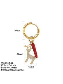 1pc Y2K Stainless Steel Enamel Chili Cartoon Earrings For Women, Santa Claus & Reindeer Christmas Stocking Earrings, Suitable For Christmas Wear, Autumn/Winter Daily Wear, Christmas Gift - Yellow Gold - View 12