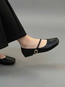 Women's Square Toe Mary Jane Black Retro Flat Shoes, Comfortable Strap Breathable Flat Shoes With Cold Glue Craft