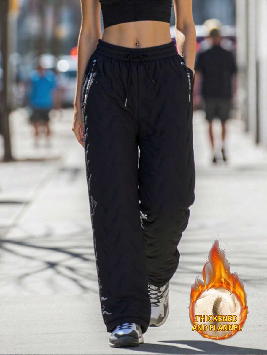 Plus Size Women's Fleece Lined Straight Leg Sweatpants, Warm & Casual Joggers For Winter