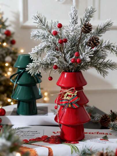 1 件圣诞红色花瓶高端桌面插花装饰，圣诞礼物。复古红色花瓶高端圣诞树氛围装饰，圣诞桌面装饰，节日氛围创意圣诞树花瓶客厅电视柜装饰