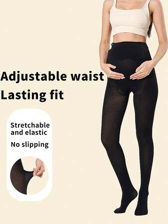 1 PC Black Maternity Tights Made Of High-Elastic Material, With Adjustable Waist , Enabling Comfortable Fit And Long-Lasting Wear, In A Simple And Practical Style, Is Suitable For Daily Use During Pregnancy And Other Occasions.
