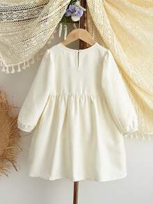 Váy dài tay nơ xinh xắn cho bé gái mùa thu thời trang thường ngày quần áo mùa xuân cho bé gái - Màu be - Xem 2