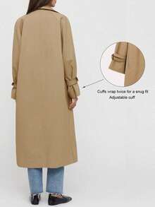Women's Fall Oversized Long Trench Coat Double Breasted Lapel Collar Elegant Casual Chic Outerwear - 卡其色 - 查看 4