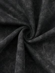 Shwiy Conjunto de 2 piezas de camiseta de manga corta y pantalones cortos con cordón en negro lavado vintage para hombres, outfit de moda minimalista, apto para uso diario en primavera y verano, camiseta con estampado gráfico de anime/manga, regalo ideal para otakus