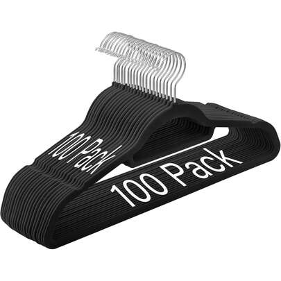 Blauesmeer Grucce in velluto da 100 pezzi, salvaspazio, antiscivolo, con fermacravatta, girevoli a 360°, adatte per abiti, giacche, camicie, magliette, vestiti e canottiere (nere)