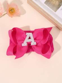 1 Pc A-Z Letters Elegant Plain Large Bow Ribbon Headband For Girl Baby Sweet Pearl Bow Hairbands Soft Satin Hair Bows Fashion Hair Accessories - Hot Pink - View 18