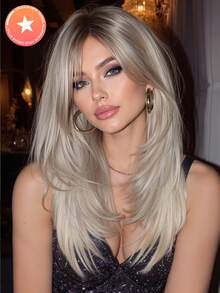 Elegant 18-Inch Figure-Eight Fringe Long Straight Ombre Synthetic Heat-Resistant Fiber Wig Ladies Wig Perfect For Holiday Party Everyday Wear - Ombre - View 2