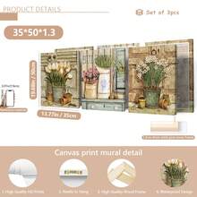 3pcs/Set European Vintage Plant Flower Potted Posters And Prints Botanical Garden Oil Paintings Retro Wall Art Paintings Suitable For Home Decoration, Room Decoration, Bedroom Decoration, Living Room Decoration, Bathroom Decoration, Wall Decoration, Optional Wall Art With Frame