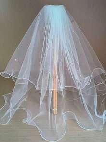 1 Piece Of Pearl-Style Bridal Veil Hair Comb, Long Style, 85cm In Length, Elegant Style