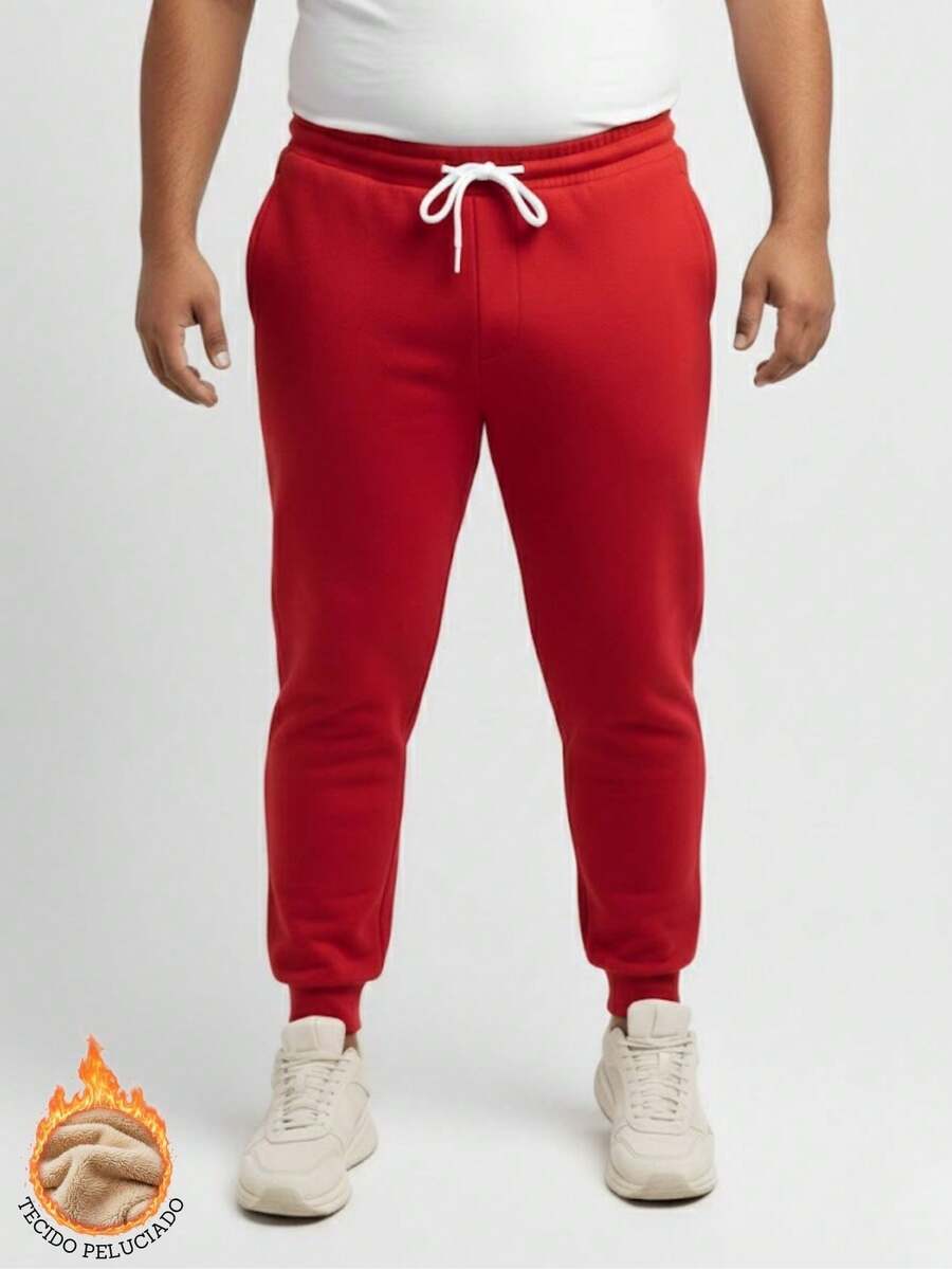 Men's Plus Size Jogger Sweatpants In Flannel Fabric With Pocket | Warm Oversized Pants For Men - 紅色 - 查看 1