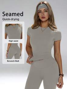 FWH Figure-Flattering,Versatile Wear,Tummy Control & Leg-Lengthening Effect ,Ideal For Yoga, Workouts Or Casual Outfits,Women's Yoga Outfit Set,High Waisted Workout Pants Set,Slimming Activewear 2 Piece,Tummy Control Yoga Clothes,Lim-Fit Round Neck Tee & High-Waisted Yoga Pants,Women's Fashion Essential 2-Piece Set