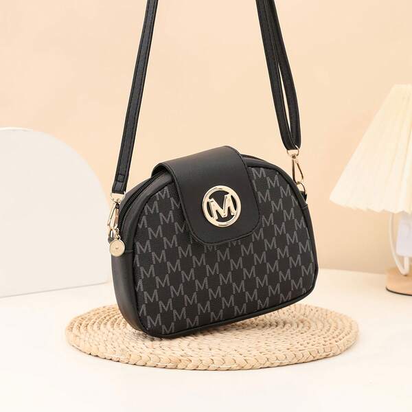 New M Logo Print Fashion Versatile Korean Style Women's Shoulder Bag, Easy To Clean Ladies Crossbody Bag, Multi-Letter Print, Gold Hardware And Lining, Suitable For Professional And Casual Use - Spacious Interior, Meets Daily Essentials For Office, Minimalist Daily And Travel Use.