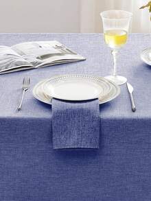 1pc Water-Resistant Stain-Resistant Thick Faux Linen Rectangular Multi-Size Tablecloth Cover, Solid Color Farmhouse Style Coarse Linen Tear-Resistant Durable Tablecloth, Suitable For Dining, Brunch, Farmhouse, Party, Buffet And Other Occasions - Baby Blue - View 5
