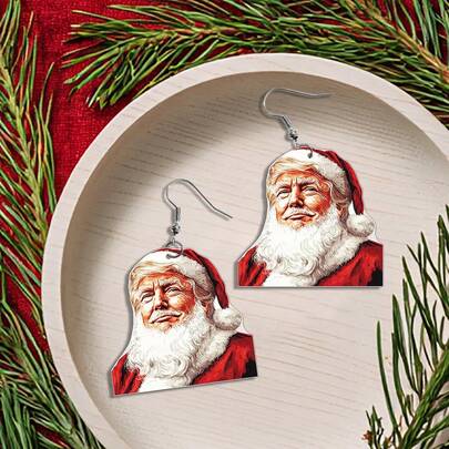 1 Pair Cute Cartoon 2D Santa Claus Hat Earrings, Suitable For Christmas Wear