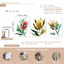 3 pièces/set Impressions d'art de peinture à l'huile de fleurs indigènes australiennes, affiches botaniques, art décoratif, style vintage et campagnard, décoration murale florale de thème printanier, avec affiche peinte de portrait d'intérieur, convient pour la décoration de la maison, de la chambre, du salon, de la salle de bain, décoration murale, avec option de cadre