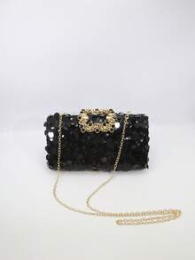 New Transparent Bag Women's Fashion Sequin Acrylic Simple Evening Bag Clutch Bag Women, - Black - View 3