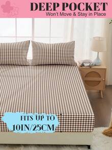 1pc Soft & Comfortable Fitted Sheet, Home Decor, Khaki Plaid Fitted Sheet, Without Pillowcase, Suitable For Twin, Full, Queen, King Size Bed, Bedding Gift Set, Machine Washable, (4-Piece Set), Sofa Cover, Bedding Set, Oversized/Large Bed Sheets, Bed Cover Set, Oeko-Tex Certified - Multicolor - View 5