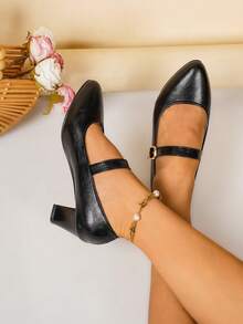 Women's High Heel Shoes, Solid Color Elegant All-Season Shoes, Adjustable Strap, Suitable For Casual, Formal, And Commute Occasions