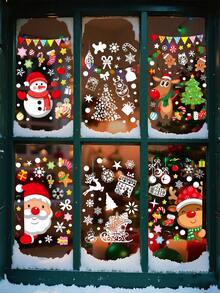 Autocolante de Crăciun pentru fereastră, pachet de 6 - Autocolante de Crăciun cu desene animate, Moș Crăciun, reni și oameni de zăpadă, lucioase, autocolante de sărbători pentru suprafețe din sticlă și plastic, decorațiuni de Crăciun, decorațiuni pentru petreceri de sărbători