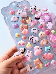 3D Butt-Shaped Stickers, Cute Bear & Rabbit Designs, Children's Gift, Squeeze Toy, Stress Relief, DIY Phone Case Decor