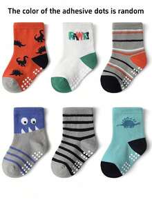 6双/12双装棉质星点防滑儿童袜，卡通透气防滑中筒袜，男女童均适用 - 彩色 - 查看 9