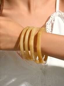 6pcs Women's Elegant Acrylic Resin & Metal Bangle Bracelet Set, Suitable For Daily Wear (Random Color & Pattern)